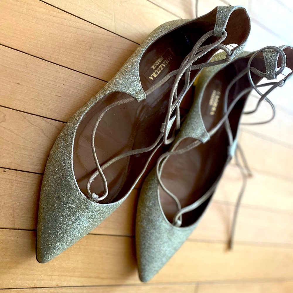 Light Gold Aquazzura Glitter Sparkle Flats